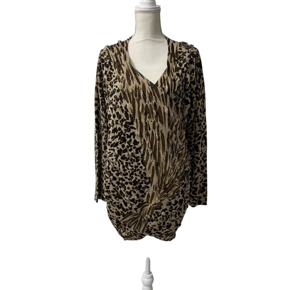 Alberto Makali Wool Blend Leopard‎ Print Open Front Cardigan Sweater L - Picture 5 of 10